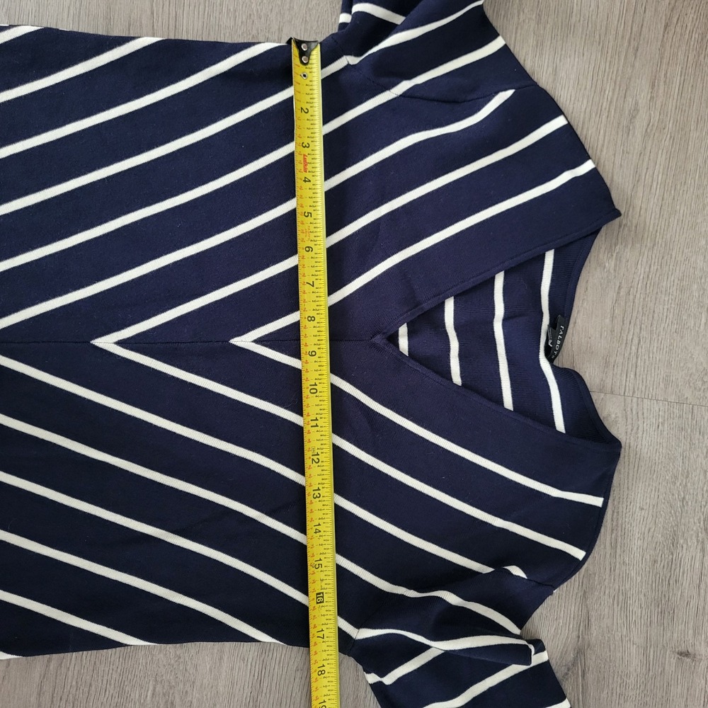 Talbots Womens Navy Blue White Striped Chevron V-Neck Knit Sweater Preppy Size S - Picture 8 of 8
